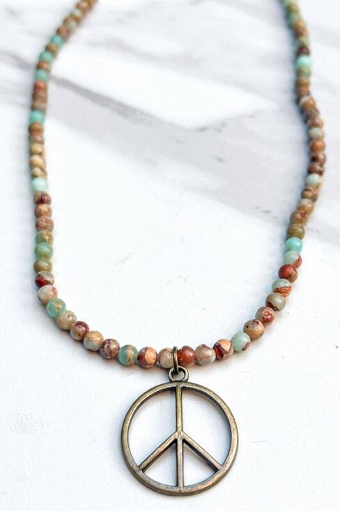 Dylan Designs Jewelry - Dylan Designs Imperial Jasper Peace Sign Choker Necklace Bronze